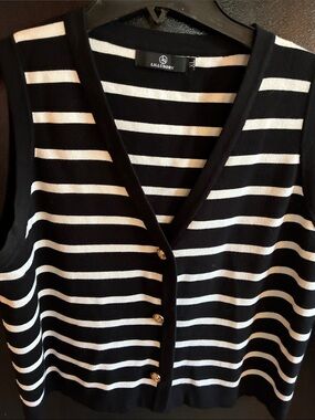 Lillusory Black & White Striped Button Front Sweater Vest XL